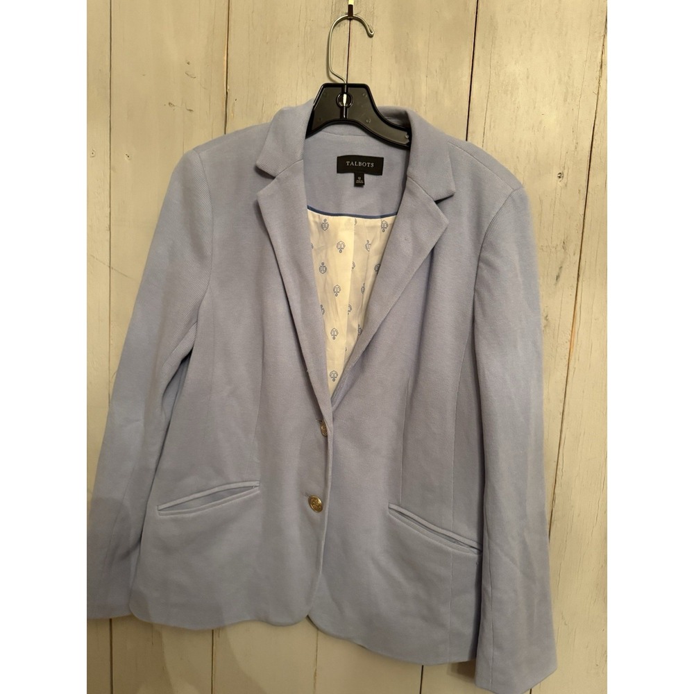 Talbots Baby Blue Knit Blazer Jacket Sz-12 Gold Buttons Nautical Lining Preppy‎